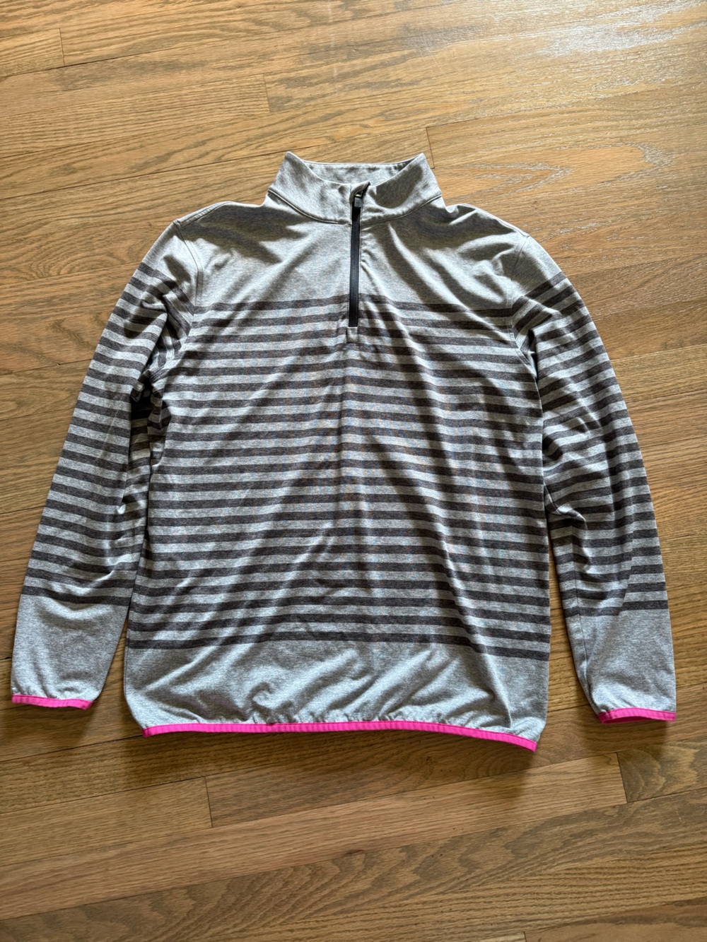 G/FORE Gray Striped Long-Sleeve Quarter-Zip with Pink Trim